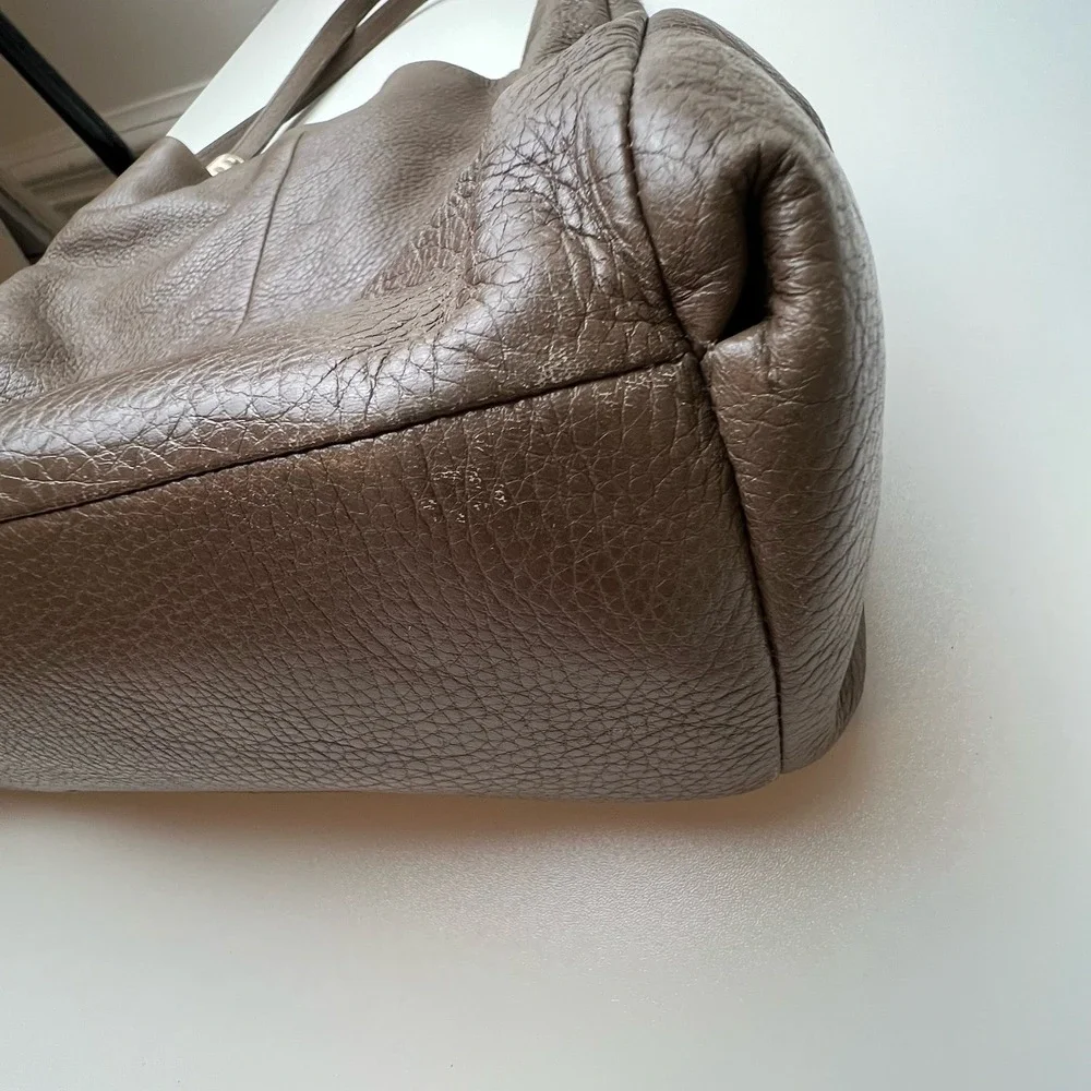Coach Madison Pebble Taupe/Brown Large Leather Shoulder Bag Minimalist